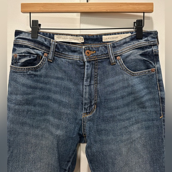 Pilcro High-Rise Embroidered Slim Straight Jeans, Denim Medium Blue - Picture 7 of 16